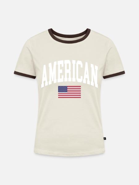 American - Frauen Kontrast-T-Shirt - Off-White/Dunkelbraun