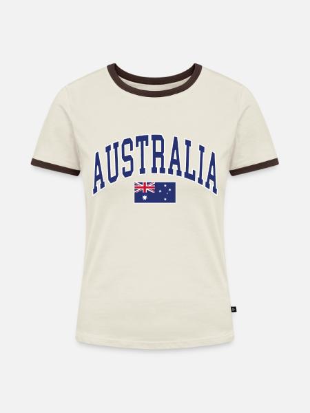 Australia - Frauen Kontrast-T-Shirt - Off-White/Dunkelbraun