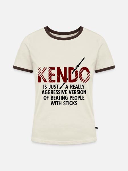 Japanischer Schwertkampf Kendo - Frauen Kontrast-T-Shirt - Off-White/Dunkelbraun