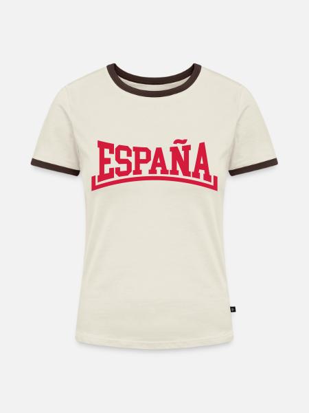 Spanien - Frauen Kontrast-T-Shirt - Off-White/Dunkelbraun