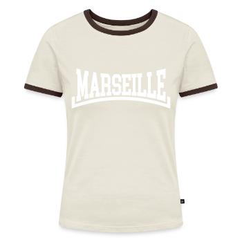 Marseille - Frauen Kontrast-T-Shirt - Off-White/Dunkelbraun - Vorne - AI Model Female 172 dark (172cm)