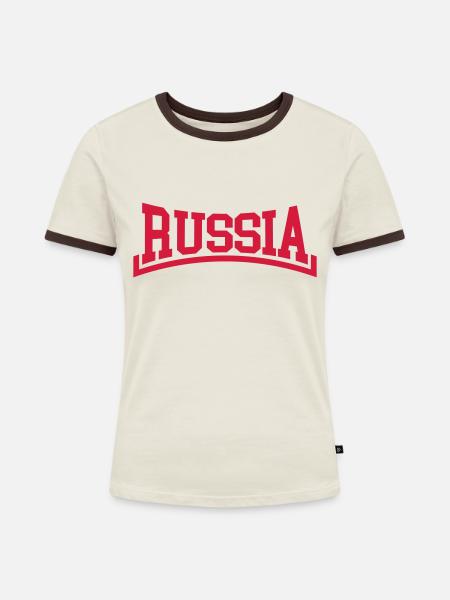 Russland - Frauen Kontrast-T-Shirt - Off-White/Dunkelbraun