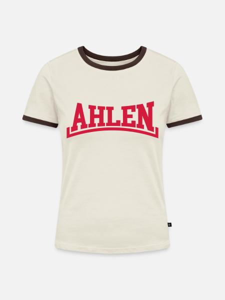 Ahlen - Frauen Kontrast-T-Shirt - Off-White/Dunkelbraun