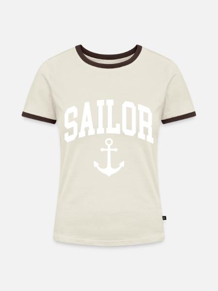 Sailor - Frauen Kontrast-T-Shirt - Off-White/Dunkelbraun