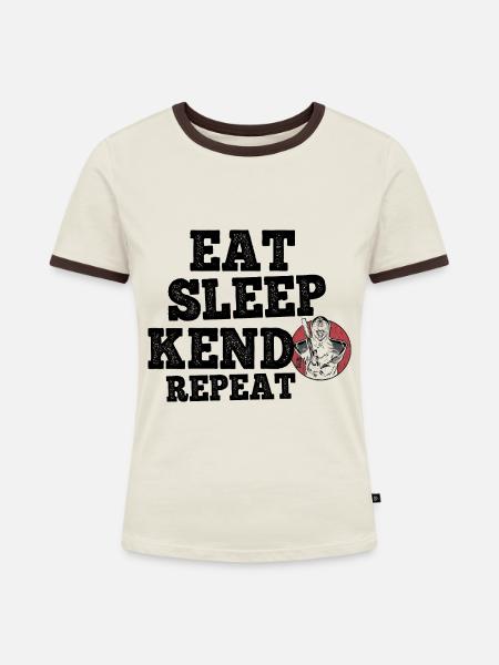Japanischer Schwertkampf Kendo - Frauen Kontrast-T-Shirt - Off-White/Dunkelbraun