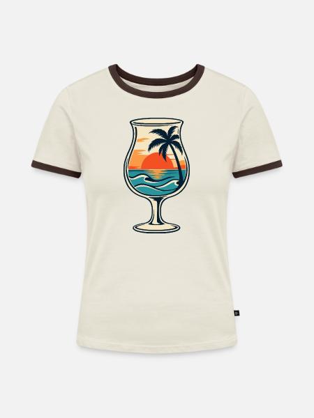 Sunset Cocktail - Frauen Kontrast-T-Shirt - Off-White/Dunkelbraun