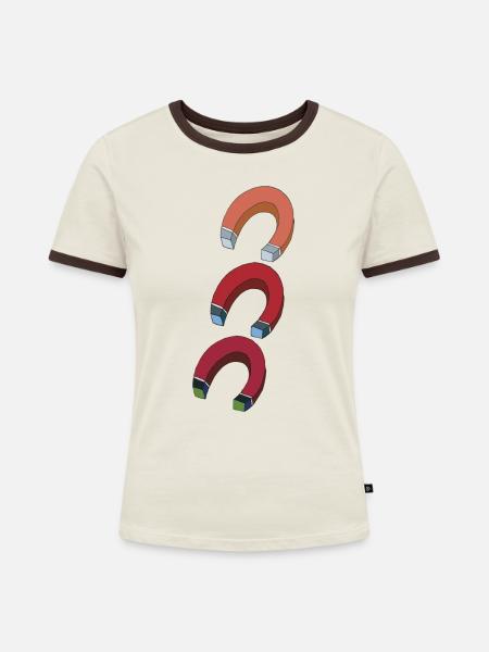 magnet 3fach - Frauen Kontrast-T-Shirt - Off-White/Dunkelbraun