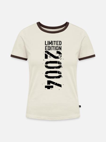 LIMITED EDITION 2004 SCHWARZ - Frauen Kontrast-T-Shirt - Off-White/Dunkelbraun