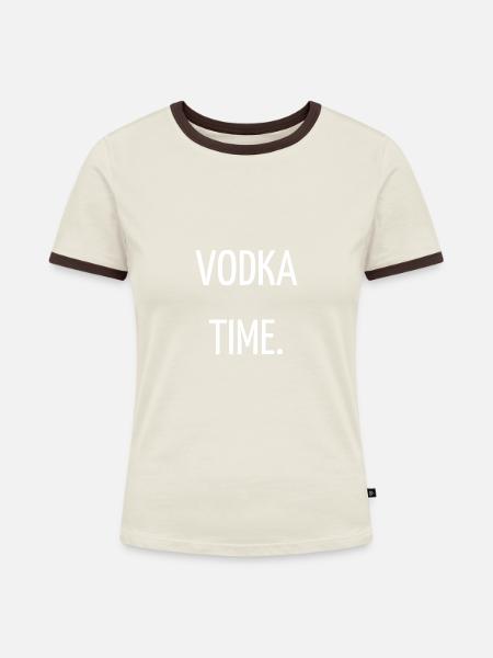 Wodka-Zeit. - Frauen Kontrast-T-Shirt - Off-White/Dunkelbraun