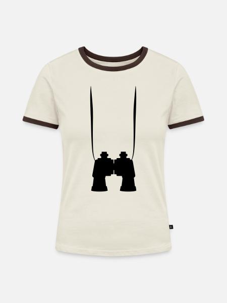 Binokulares Fernglas - Frauen Kontrast-T-Shirt - Off-White/Dunkelbraun