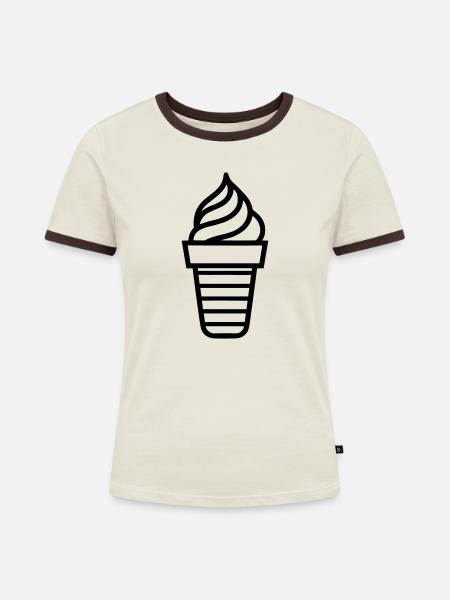 Eisbecher - Frauen Kontrast-T-Shirt - Off-White/Dunkelbraun