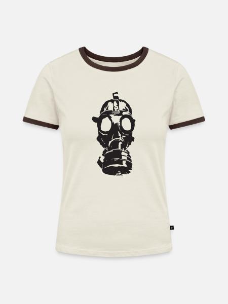 Gasmaske - Frauen Kontrast-T-Shirt - Off-White/Dunkelbraun