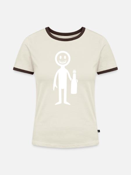 Bier Trinken Strichmännchen - Frauen Kontrast-T-Shirt - Off-White/Dunkelbraun
