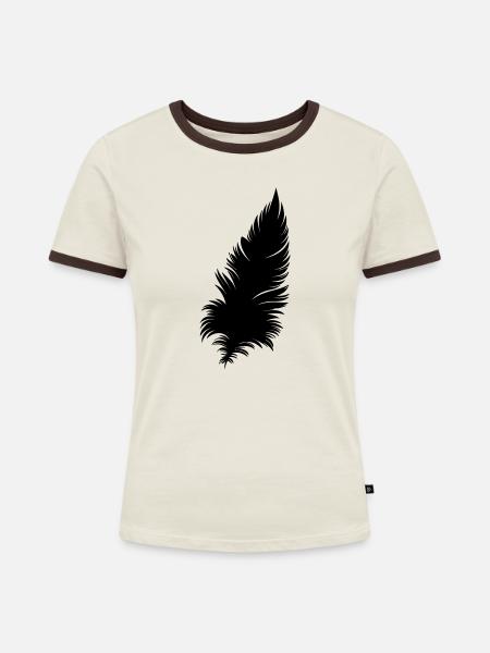 FEDER - Frauen Kontrast-T-Shirt - Off-White/Dunkelbraun