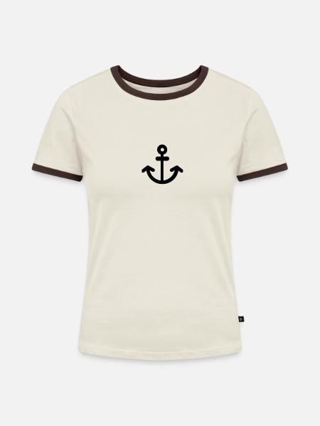 Anker / Anker - Frauen Kontrast-T-Shirt - Off-White/Dunkelbraun