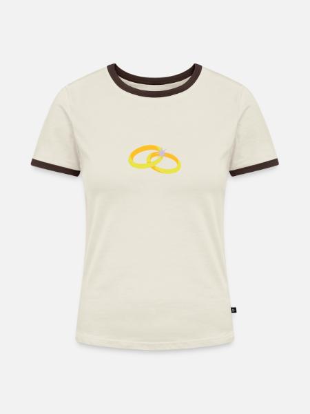 Ringe - Frauen Kontrast-T-Shirt - Off-White/Dunkelbraun