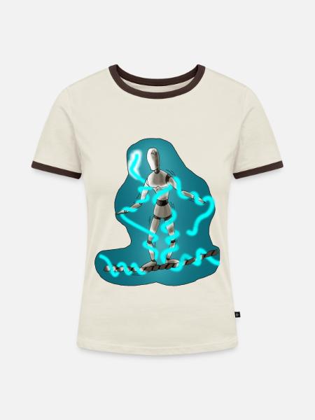 Seiltanzende Puppe - Frauen Kontrast-T-Shirt - Off-White/Dunkelbraun