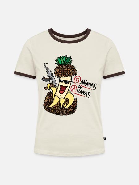 BiA - Frauen Kontrast-T-Shirt - Off-White/Dunkelbraun