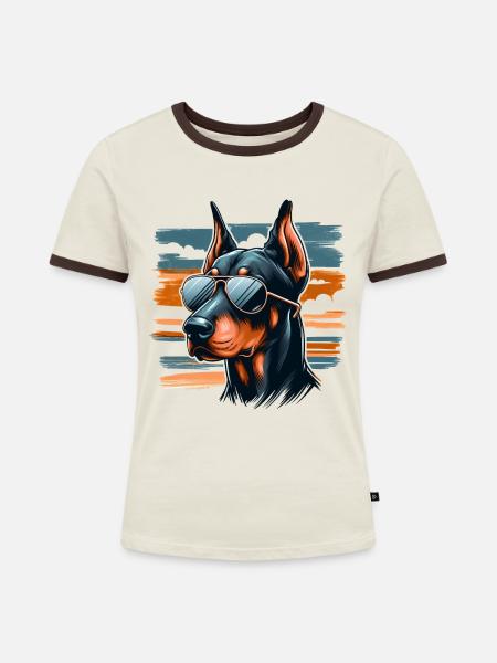 Dobermann Der Leibwächter - Frauen Kontrast-T-Shirt - Off-White/Dunkelbraun
