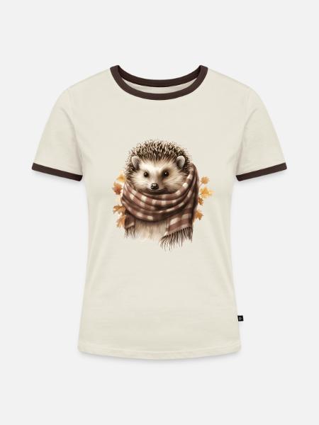 Igel mit Schal Süßes Tier - Frauen Kontrast-T-Shirt - Off-White/Dunkelbraun