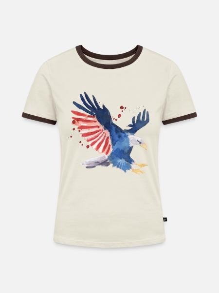 4. Juli Adler - Frauen Kontrast-T-Shirt - Off-White/Dunkelbraun