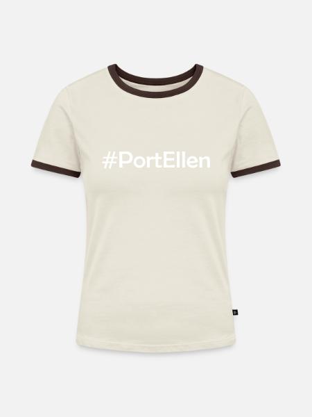 #Port Ellen - Frauen Kontrast-T-Shirt - Off-White/Dunkelbraun