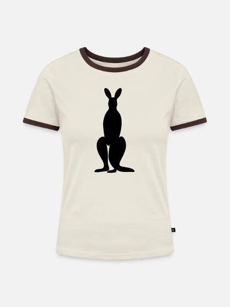 Känguru - Frauen Kontrast-T-Shirt - Off-White/Dunkelbraun