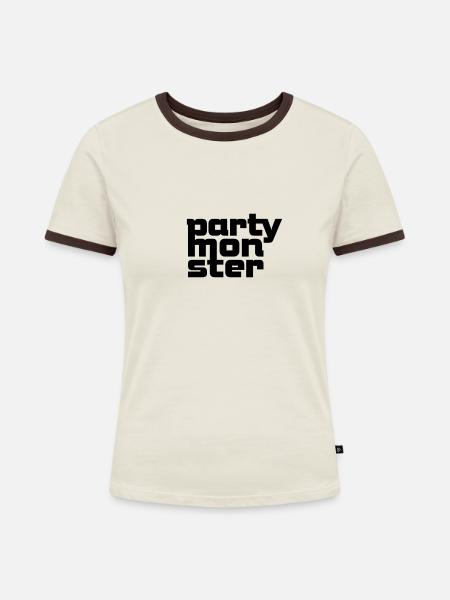 Partymonster-Font No. 1 - Frauen Kontrast-T-Shirt - Off-White/Dunkelbraun