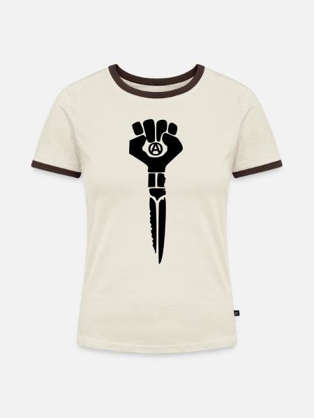 Revolution - Frauen Kontrast-T-Shirt - Off-White/Dunkelbraun