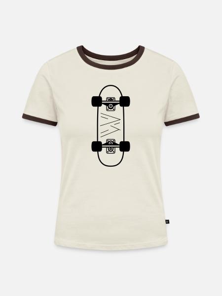 Skateboard - Frauen Kontrast-T-Shirt - Off-White/Dunkelbraun