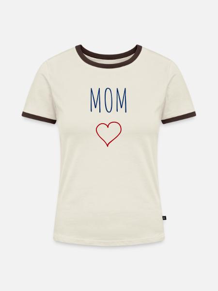 Mama Herz - Frauen Kontrast-T-Shirt - Off-White/Dunkelbraun