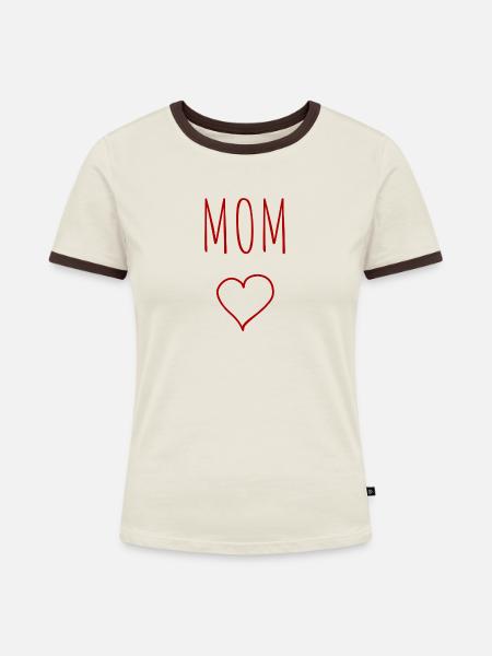 Mama Herz - Frauen Kontrast-T-Shirt - Off-White/Dunkelbraun