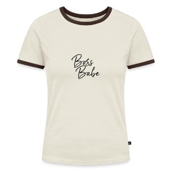 Boss Babe - Frauen Kontrast-T-Shirt - Off-White/Dunkelbraun - Vorne - AI Model Female 172 dark (172cm)