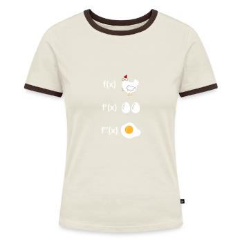 Ableitung Funktion Huhn Mathe - Frauen Kontrast-T-Shirt - Off-White/Dunkelbraun - Vorne - AI Model Female 172 dark (172cm)