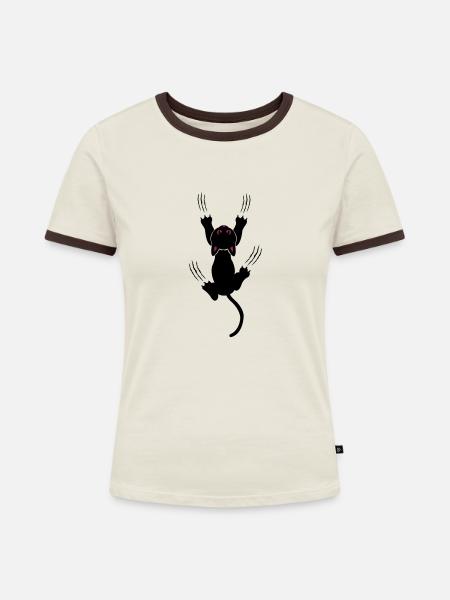 cat - Frauen Kontrast-T-Shirt - Off-White/Dunkelbraun