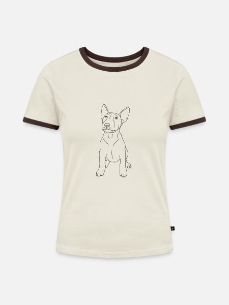 Bullterrier Puppy - Frauen Kontrast-T-Shirt - Off-White/Dunkelbraun