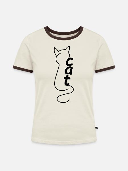 Katze - Frauen Kontrast-T-Shirt - Off-White/Dunkelbraun