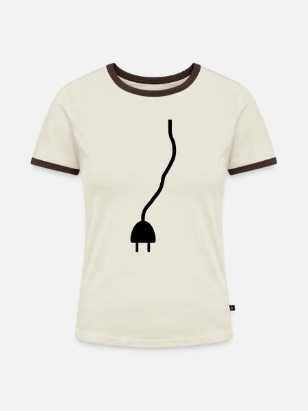 Stecker - Frauen Kontrast-T-Shirt - Off-White/Dunkelbraun