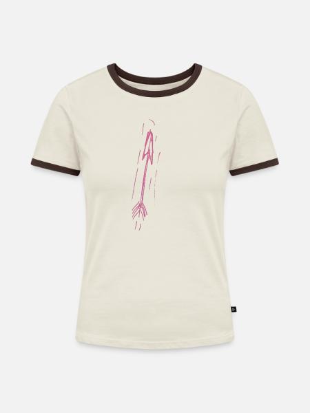 pfeil in pink - Frauen Kontrast-T-Shirt - Off-White/Dunkelbraun
