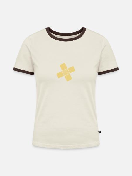 gekreuzte pflaster - Frauen Kontrast-T-Shirt - Off-White/Dunkelbraun