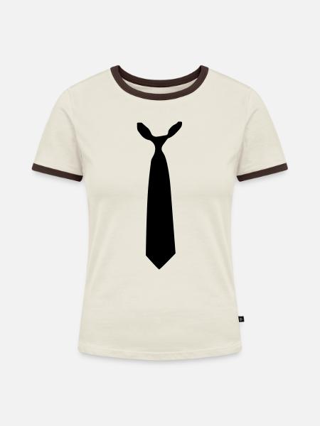 Kravatte - Frauen Kontrast-T-Shirt - Off-White/Dunkelbraun