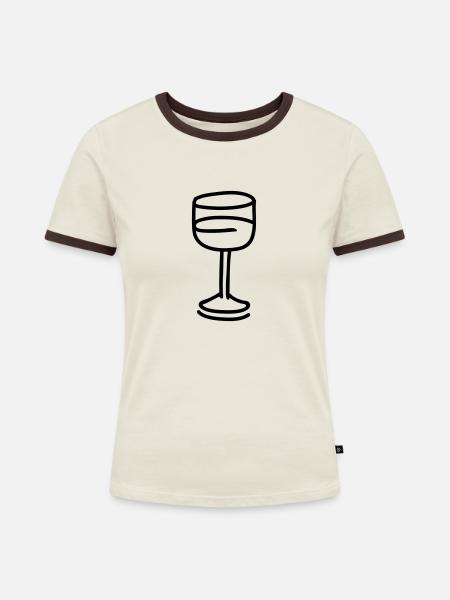 Weinglas - line - Frauen Kontrast-T-Shirt - Off-White/Dunkelbraun