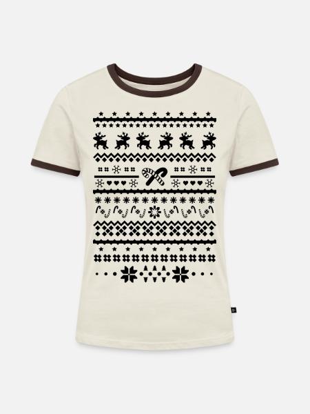 Weihnachten Rentiere - Frauen Kontrast-T-Shirt - Off-White/Dunkelbraun