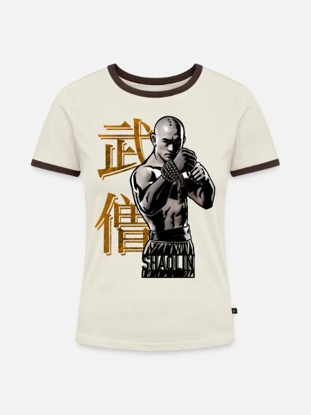 Kung Fu - Frauen Kontrast-T-Shirt - Off-White/Dunkelbraun
