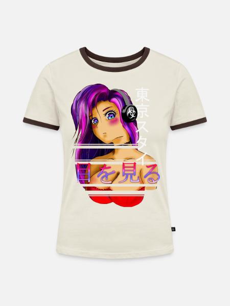 Rin - Frauen Kontrast-T-Shirt - Off-White/Dunkelbraun