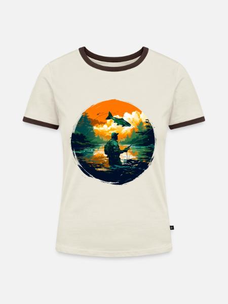 Fischerforelle - Frauen Kontrast-T-Shirt - Off-White/Dunkelbraun
