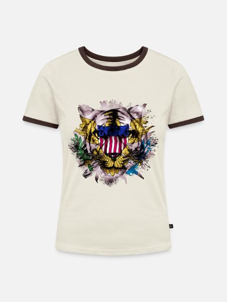 Amerikanische Jungferninseln - Frauen Kontrast-T-Shirt - Off-White/Dunkelbraun