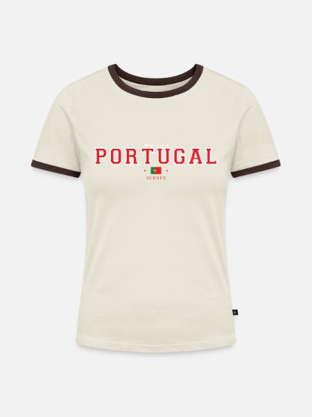 Portugal - Frauen Kontrast-T-Shirt - Off-White/Dunkelbraun