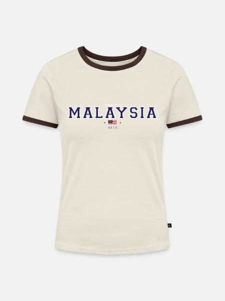 Malaysia - Frauen Kontrast-T-Shirt - Off-White/Dunkelbraun