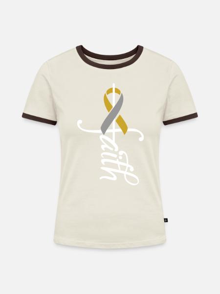 Band-Chemo-Krebs-Bewusstsein - Frauen Kontrast-T-Shirt - Off-White/Dunkelbraun